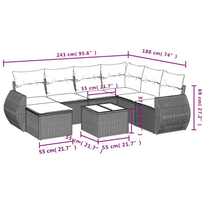 8-Delige Loungeset Met Kussens Poly Rattan Zwart