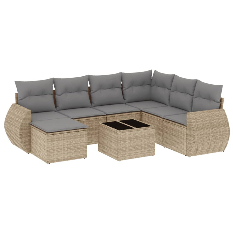 8-Delige Loungeset Met Kussens Poly Rattan Beige