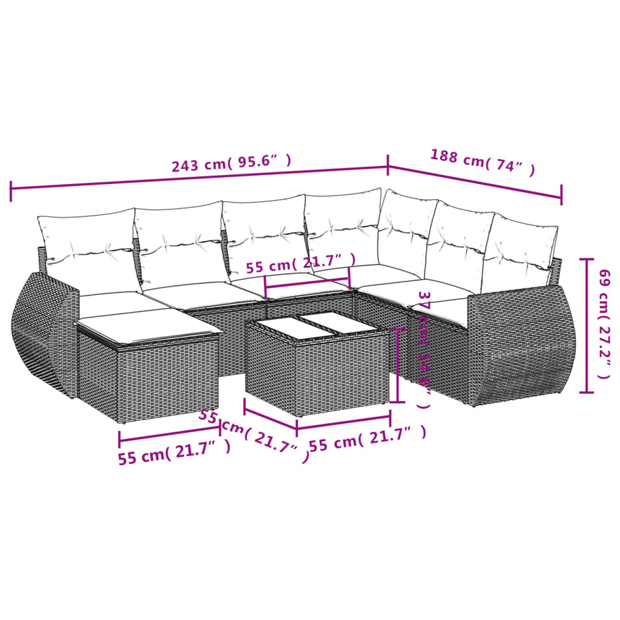 8-Delige Loungeset Met Kussens Poly Rattan Beige