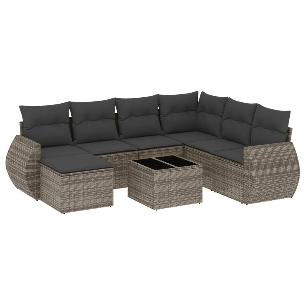 8-Delige Loungeset Met Kussens Poly Rattan Grijs