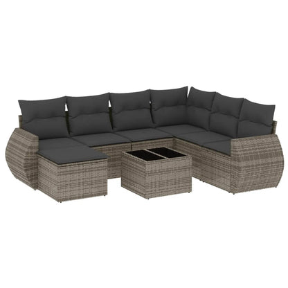 8-Delige Loungeset Met Kussens Poly Rattan Grijs