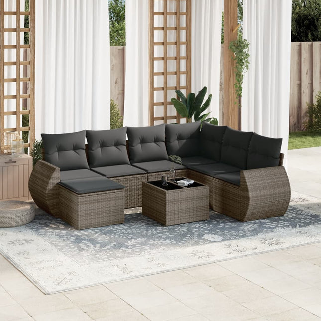 8-Delige Loungeset Met Kussens Poly Rattan Grijs