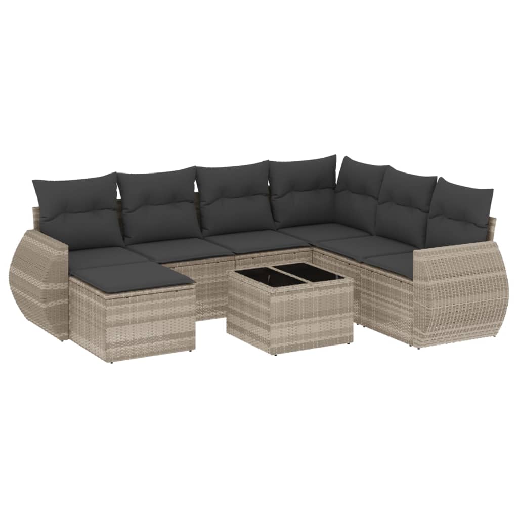 8-delige Loungeset met kussens poly rattan lichtgrijs