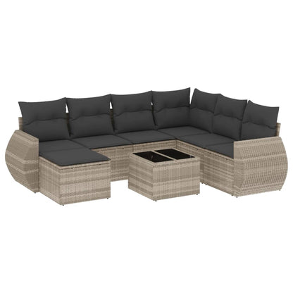 8-delige Loungeset met kussens poly rattan lichtgrijs