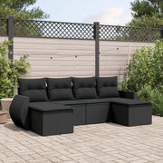 6-piece Lounge Set with cushions poly rattan black