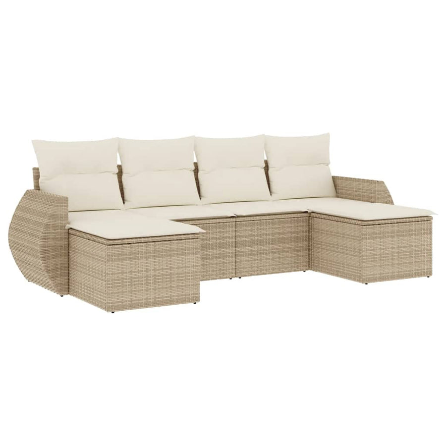 6-Delige Loungeset Met Kussens Poly Rattan Beige