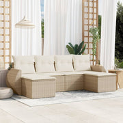 6-piece Lounge Set with cushions poly rattan beige