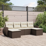 6-piece Lounge Set with Cushions Poly Rattan Brown