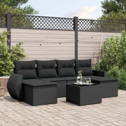 7-piece lounge set with cushions poly rattan black