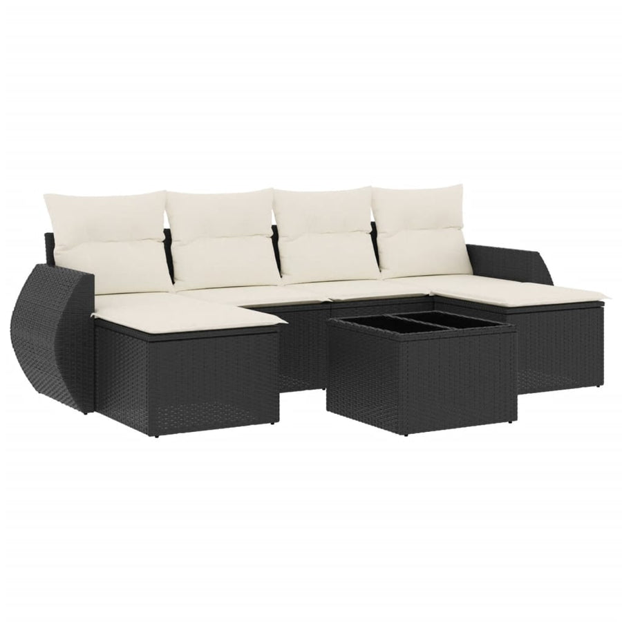 7-Delige Loungeset Met Kussens Poly Rattan Zwart