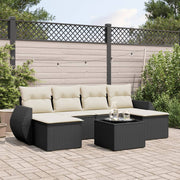 7-piece lounge set with cushions poly rattan black