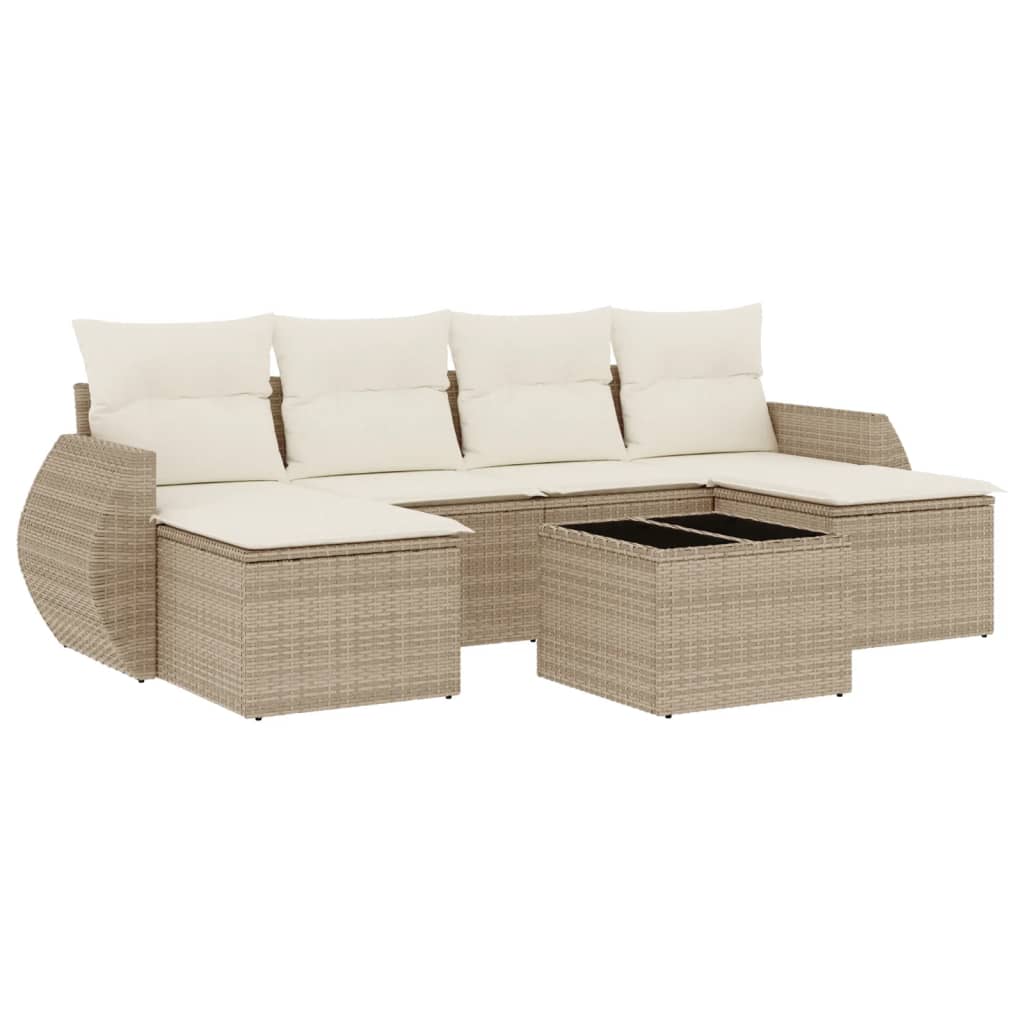 7-Delige Loungeset Met Kussens Poly Rattan Beige