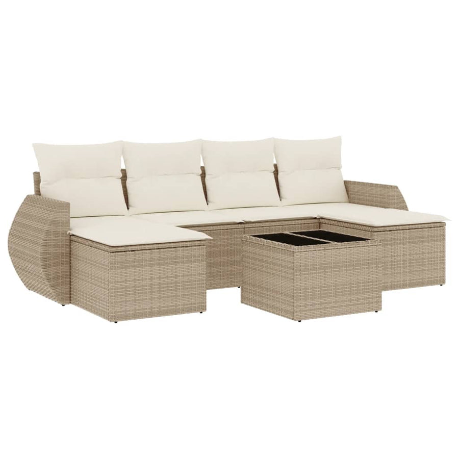 7-Delige Loungeset Met Kussens Poly Rattan Beige