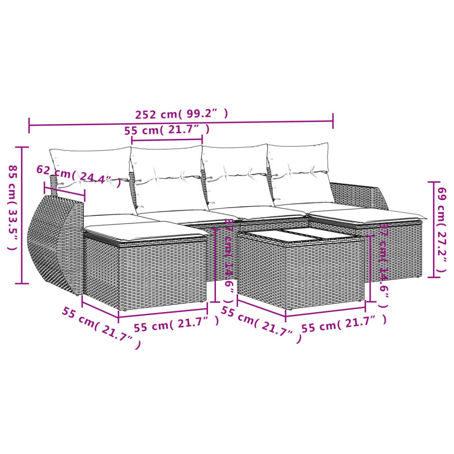 7-Delige Loungeset Met Kussens Poly Rattan Beige