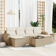 7-piece Loungeset with cushions poly rattan beige
