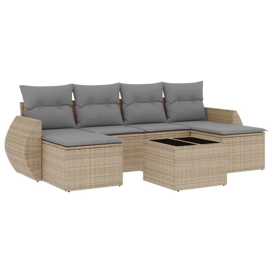 7-Delige Loungeset Met Kussens Poly Rattan Beige