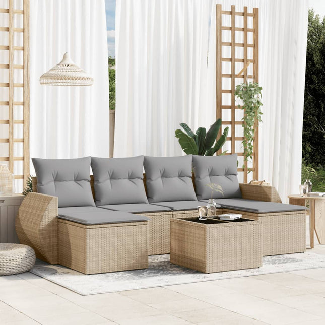 7-Delige Loungeset Met Kussens Poly Rattan Beige