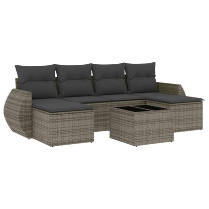 7-Delige Loungeset Met Kussens Poly Rattan Grijs