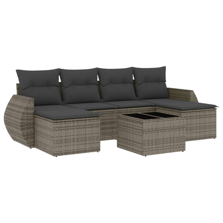 7-Delige Loungeset Met Kussens Poly Rattan Grijs