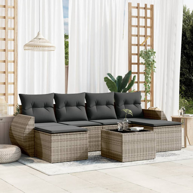 7-Delige Loungeset Met Kussens Poly Rattan Grijs