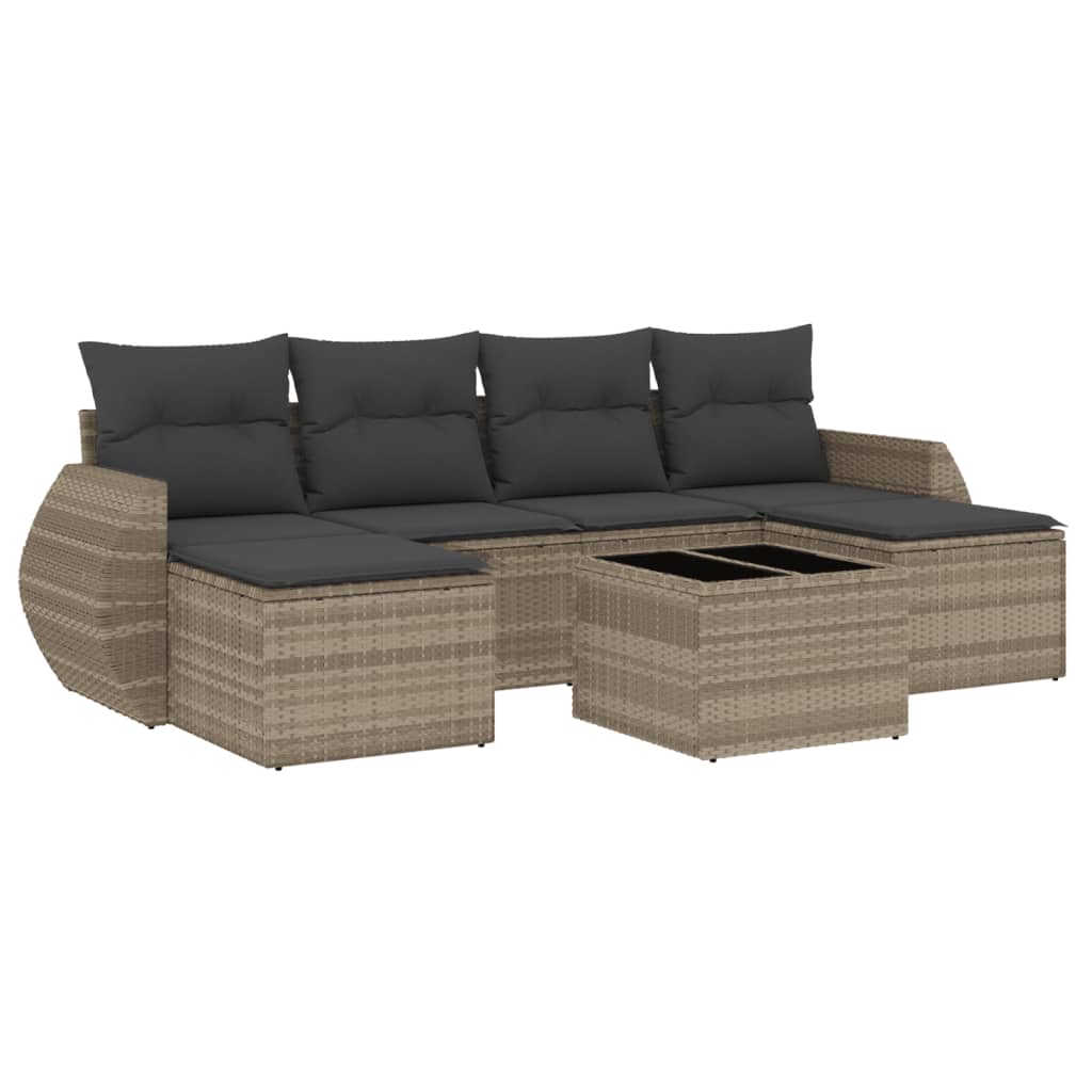 7-delige Loungeset met kussens poly rattan lichtgrijs