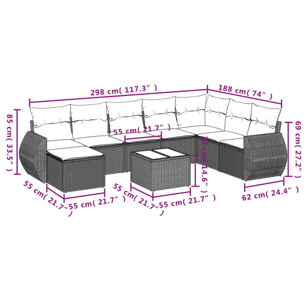 8-Delige Loungeset Met Kussens Poly Rattan Beige