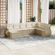 8-piece Lounge Set with Cushions Poly Rattan Beige