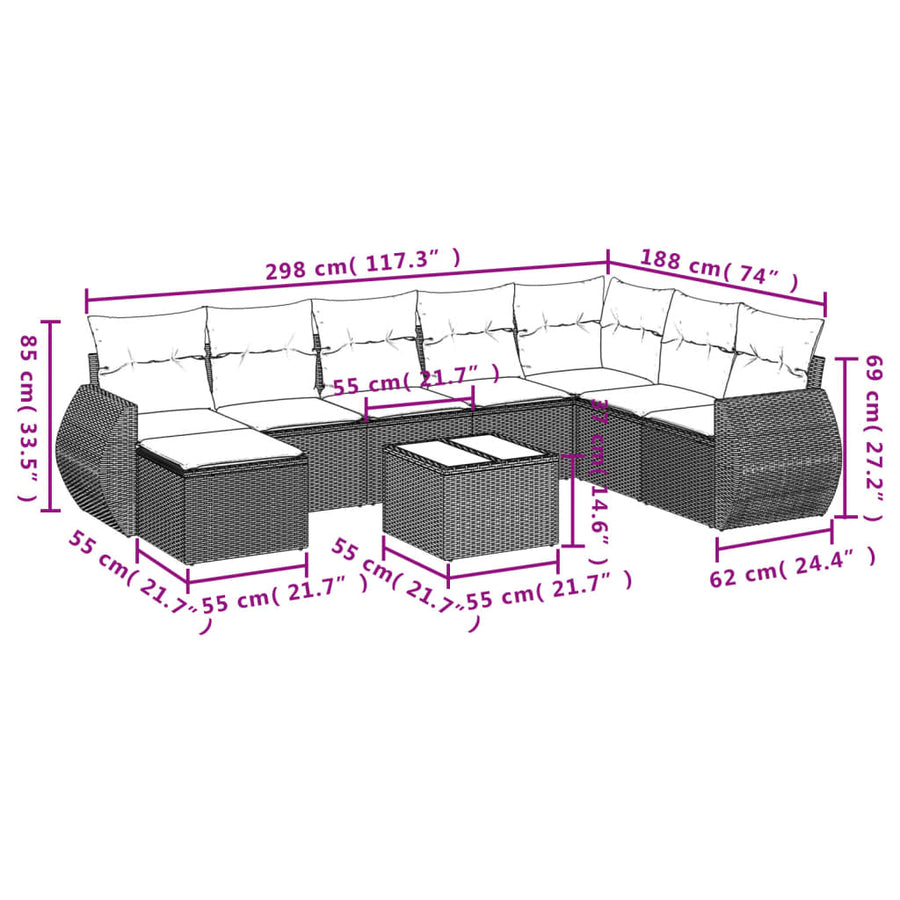 8-Delige Loungeset Met Kussens Poly Rattan Beige