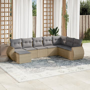8-piece Lounge Set with Cushions Poly Rattan Beige