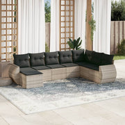 8-piece Lounge Set with Cushions Poly Rattan Light Grey