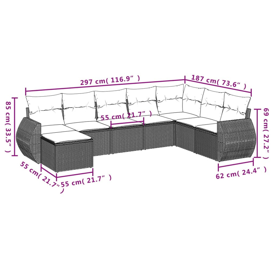 9-Delige Loungeset Met Kussens Poly Rattan Zwart