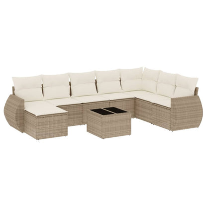 9-Delige Loungeset Met Kussens Poly Rattan Beige