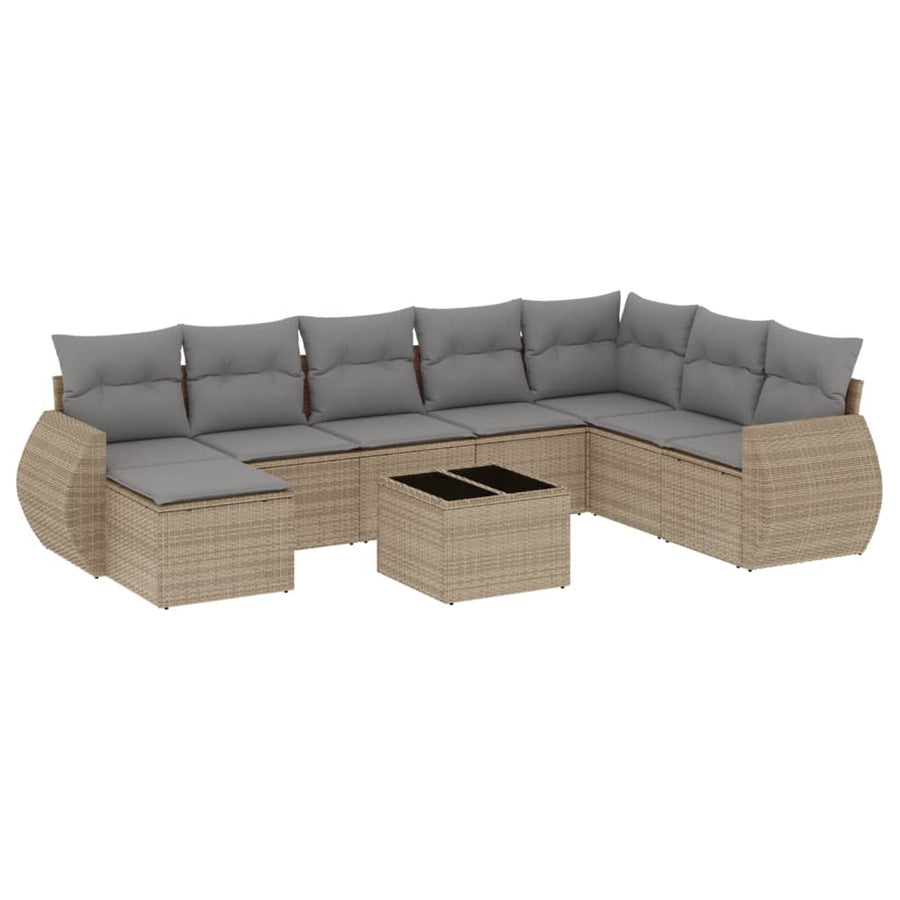 9-Delige Loungeset Met Kussens Poly Rattan Beige