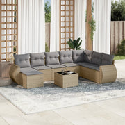 9-piece Lounge Set with Cushions Poly Rattan Beige