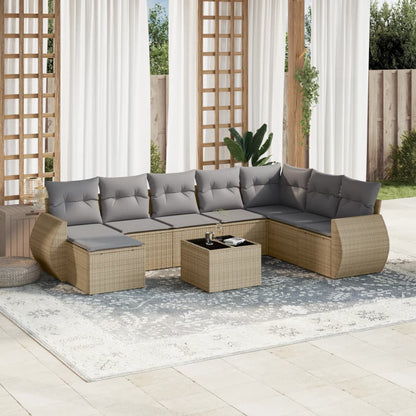 9-Delige Loungeset Met Kussens Poly Rattan Beige
