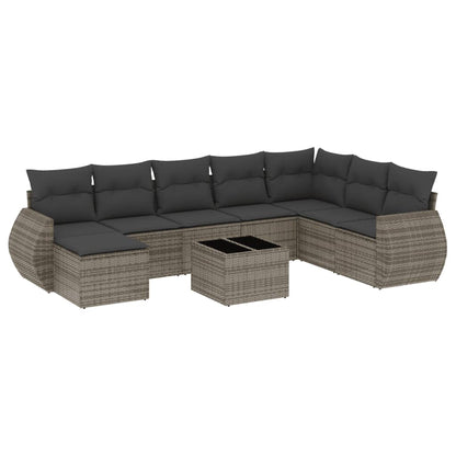 9-Delige Loungeset Met Kussens Poly Rattan Grijs