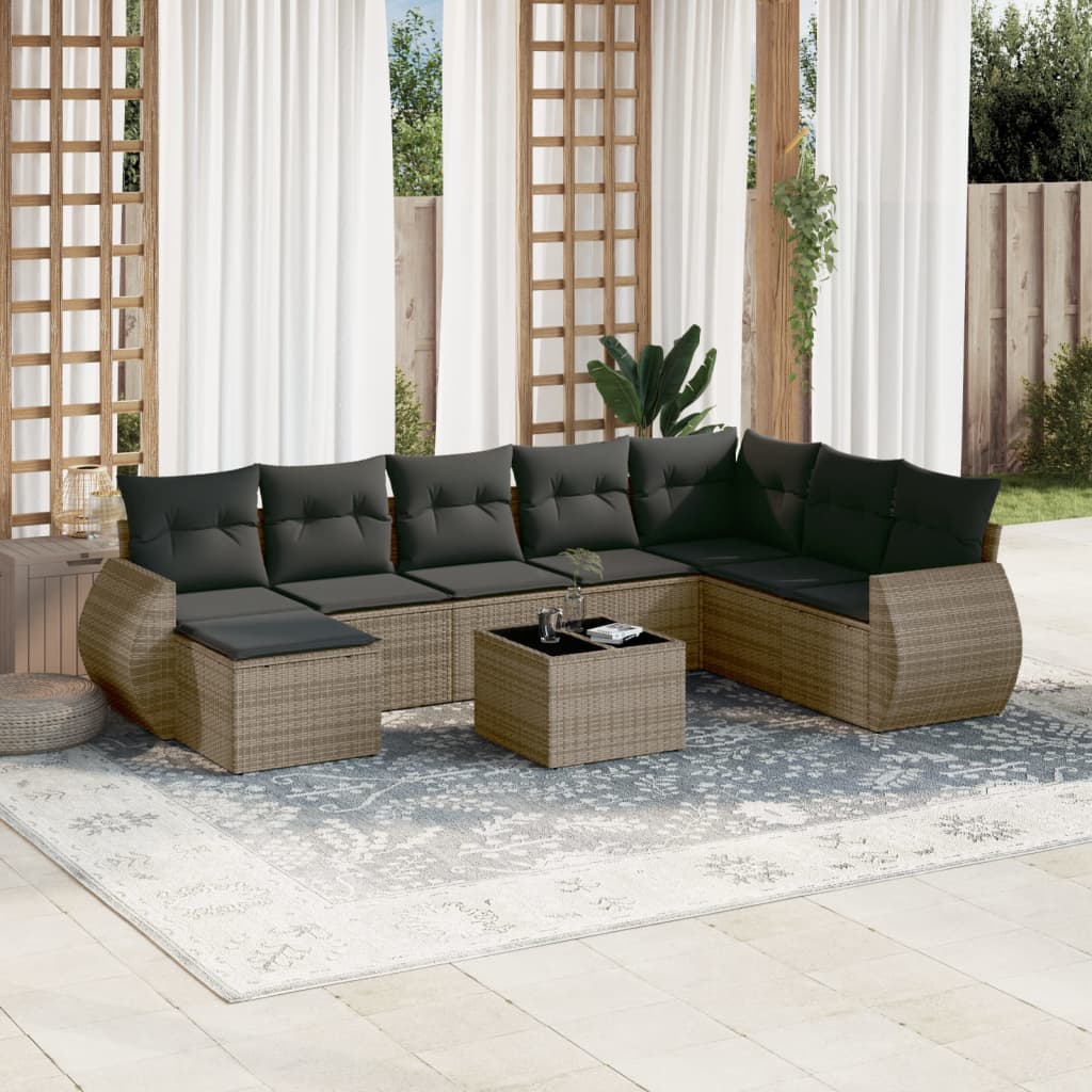 9-Delige Loungeset Met Kussens Poly Rattan Grijs