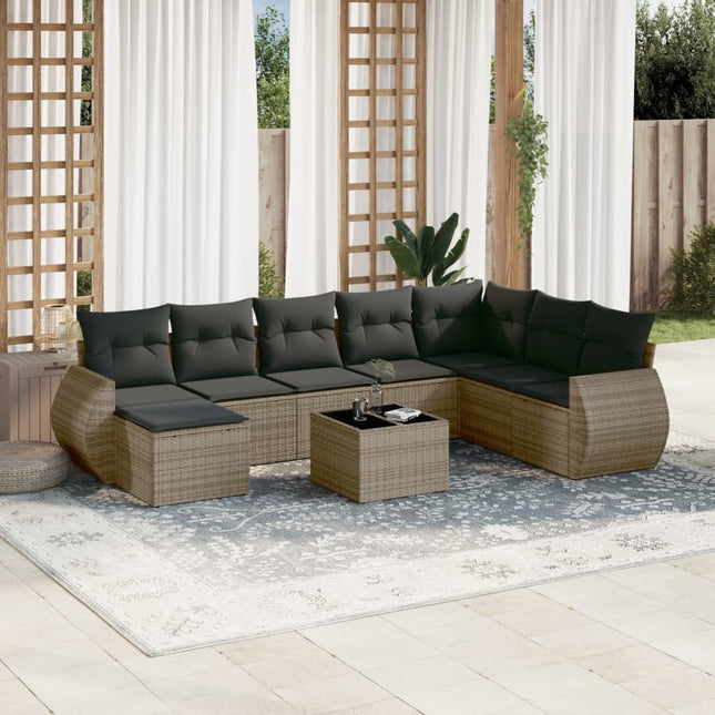 9-Delige Loungeset Met Kussens Poly Rattan Grijs