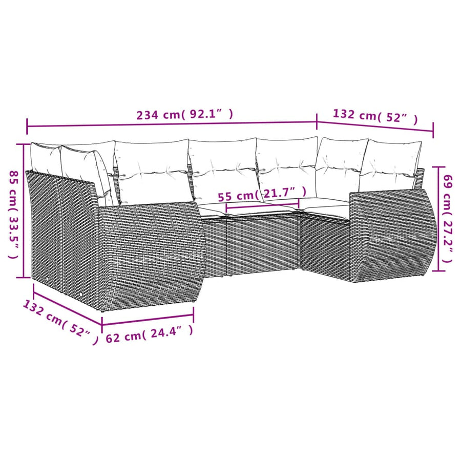 6-Delige Loungeset Met Kussens Poly Rattan Zwart