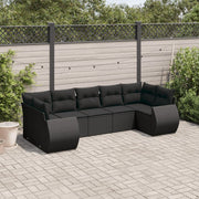 7-piece lounge set with cushions poly rattan black