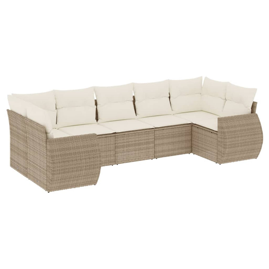 7-Delige Loungeset Met Kussens Poly Rattan Beige
