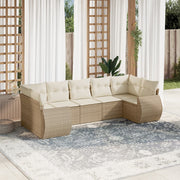 7-piece Loungeset with cushions poly rattan beige