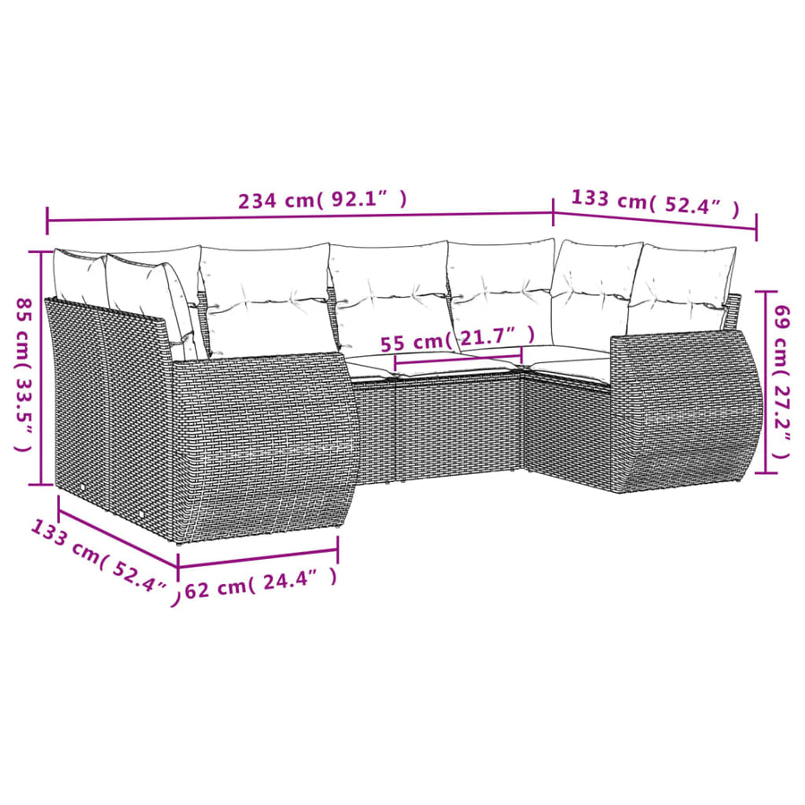 7-Delige Loungeset Met Kussens Poly Rattan Beige