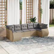 7-piece Loungeset with cushions poly rattan beige