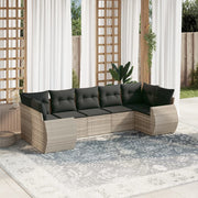 7-piece Lounge Set with cushions poly rattan light grey