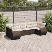 7-Piece Poly Rattan Lounge Set with Cushions Brown