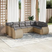 Loungeset poly rattan 9-delig beige