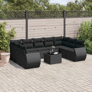 Loungeset poly rattan 10-delig zwart