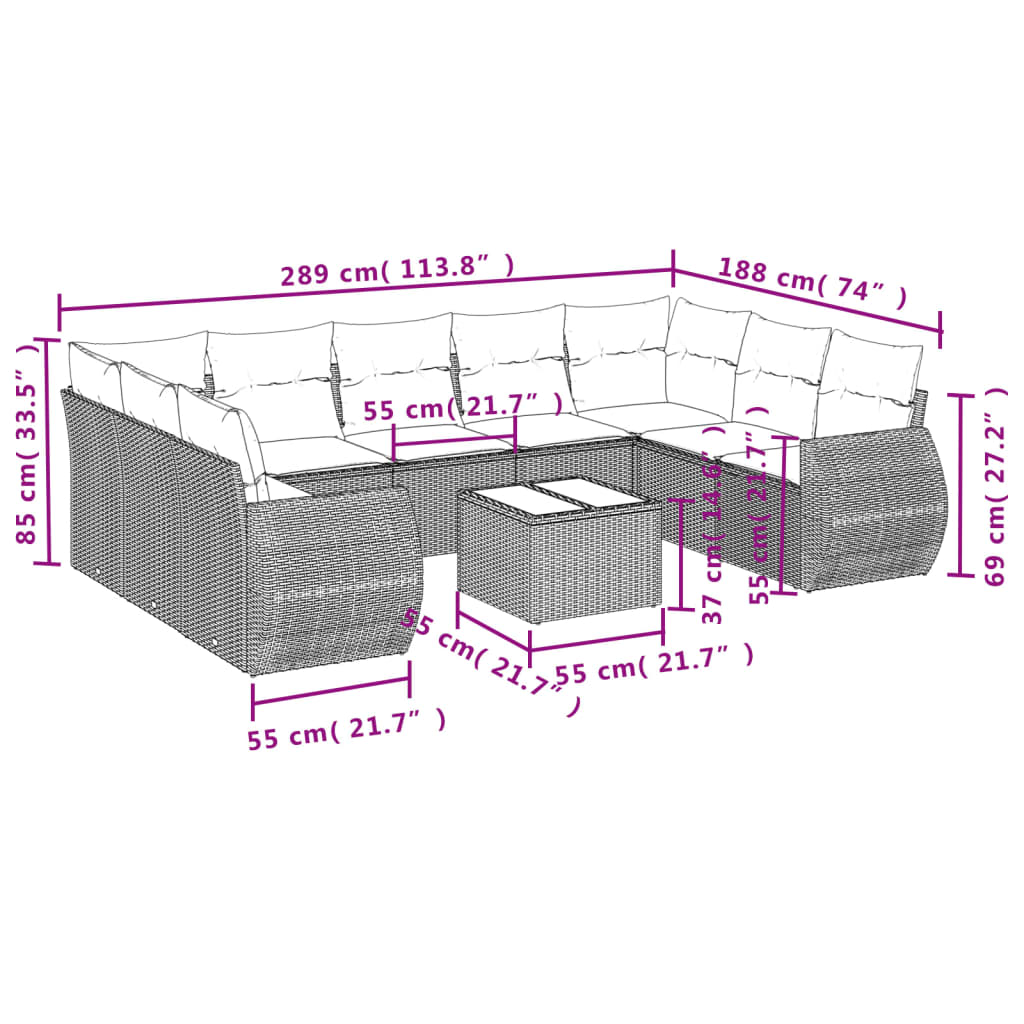 10-Delige Loungeset Met Kussens Poly Rattan Beige