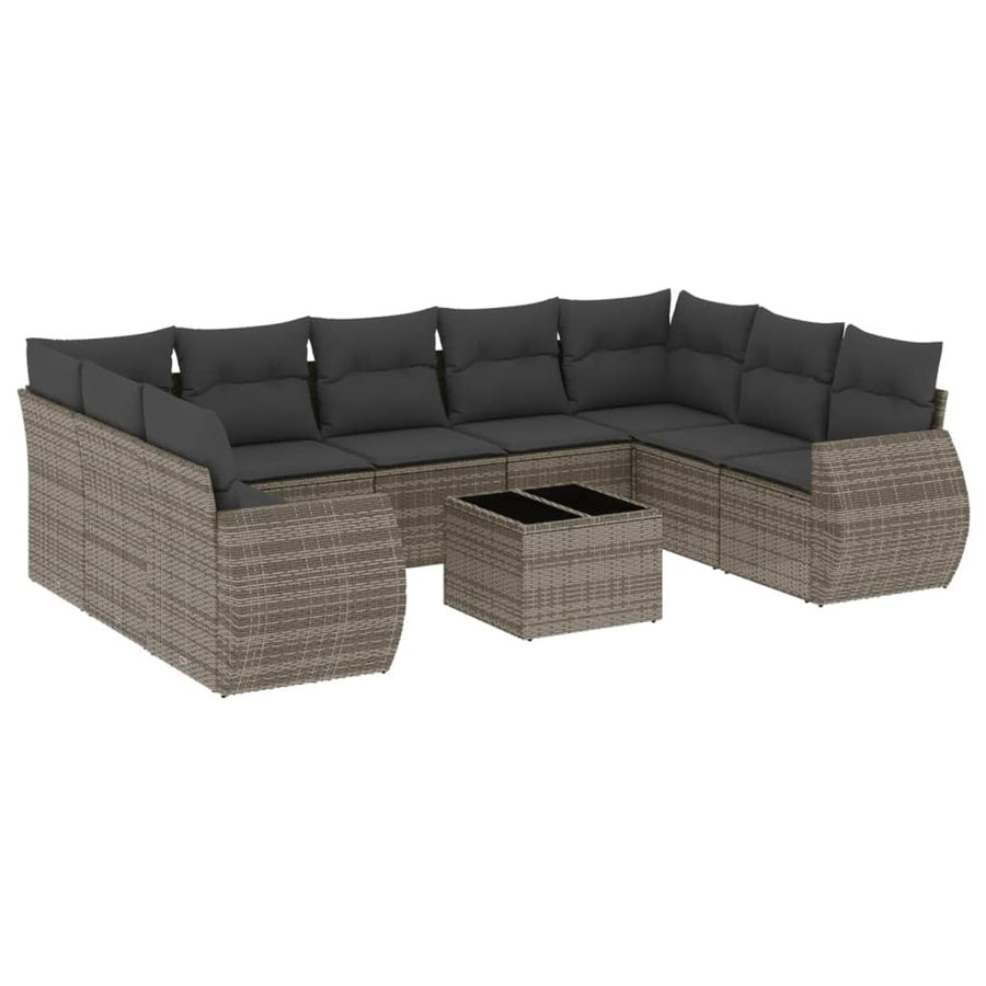 10-Delige Loungeset Met Kussens Poly Rattan Grijs